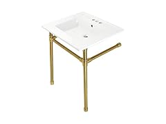 Kingston Brass 25" Ceramic Console Sink, White/Brushed Brass