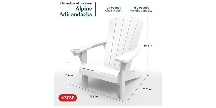 2 Fauteuils De Jardin Adirondack Keter - Anthracite, Sans Entretien - Confort Ergonomique Et Style Classique