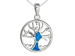 Sterling Silver Rhodium Created Opal Tree of Life