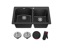 KRAUS Black 33 in Double Bowl Granite Kitchen Sink