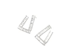 Silver V Shape CZ Stud Earrings