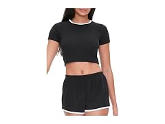 Forever 21  (S) Contrast-Trim Cropped Tee Set