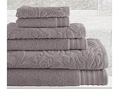 6-Piece Jacquard/Solid Leaf Swirl Towel Set