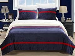 Megan 3-Piece Plush Microsuede Printed Stripe Sherpa Blanket Set