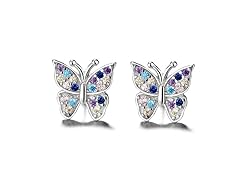 925 Silver Crystal Butterfly Earrings