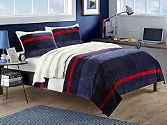 Megan 7-Piece Plush Microsuede Printed Stripe Sherpa Blanket Set
