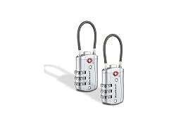 Kwikset TSA Luggage Lock with Cable, 2-Pack Silver