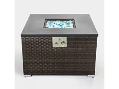 Brown Wicker Gas Fire Table + Glass Rocks