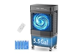 Auertech 5.5 Gal Swamp Cooler, 1800 CFM Evaporative Air Cooler with 3 Speeds, 12H Timer, 120°Oscillation, Windowless Room Cooling Fan with 4 Ice Packs, Portable Air Cooler for Indoor, Garage, Bedroom (Open Box)