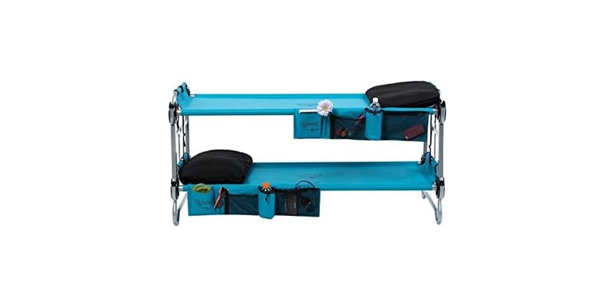 Kid-O-Bunk Portable Kids Bunk Bed & Seating System - Includes 2 Cots, 2 Side Organizers, Carry Bags (Teal Blue, 200lb Capacity)