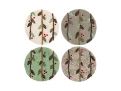 Handmade Holiday Felt Round Coasters Set of 4 Holly