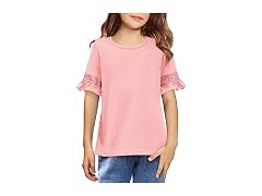 Arshiner Kids (4) Girls Casual Loose Lace Short Sl