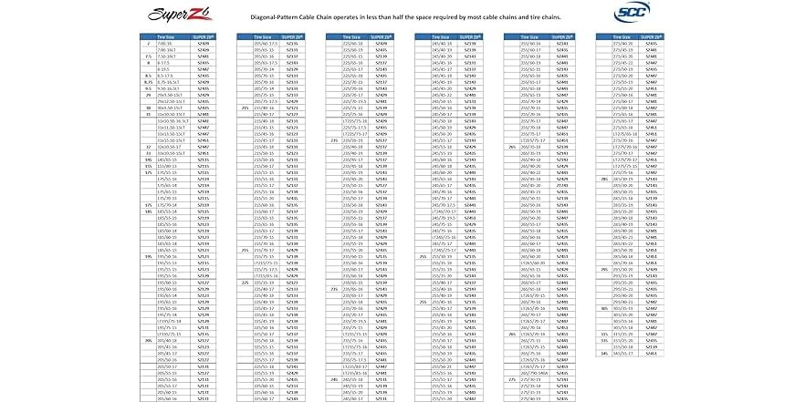 Scc Tire Chains Size Chart