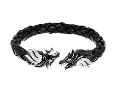 Blackjack Jewelry Genuine Leather & Stainless Steel CZ Dragon Bracelet