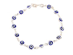 Sterling Silver Blue Round Evil Eye Bracelet