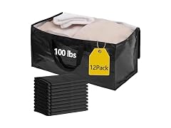 12 Pack Waterproof Moving Storage Bags, 95L, Black