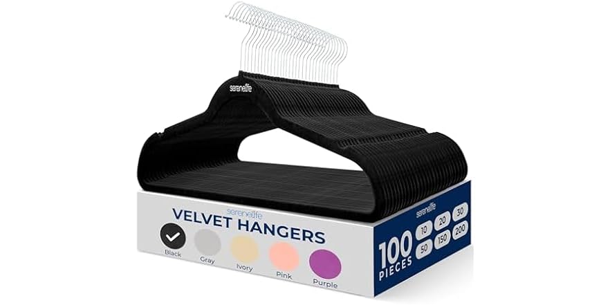 SereneLife Velvet Hangers 100 Pack Black