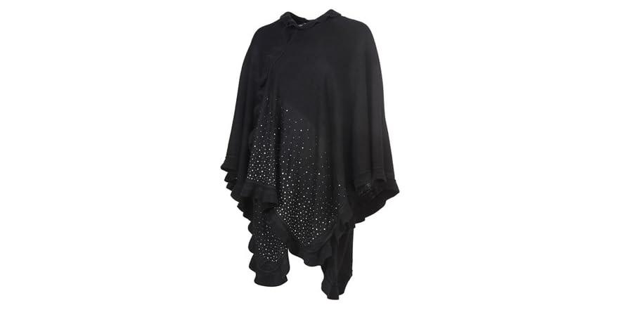 Solid Knit Ruffle Ruana w/ Crystal Border