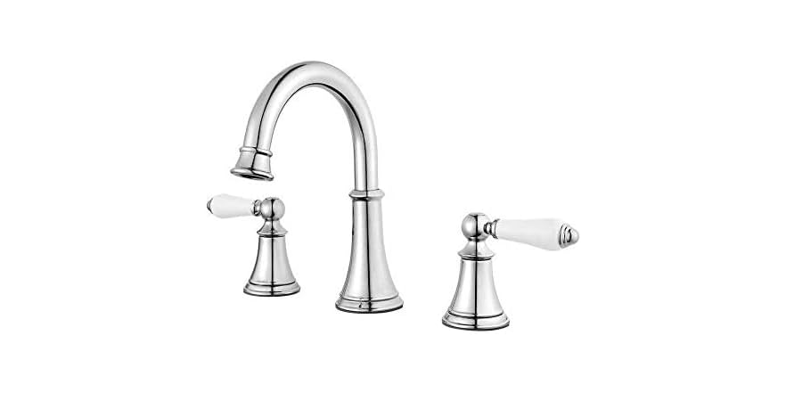 Pfister Courant 8 in. Widespread 2-Handle Bathroom Faucet, Polished Chrome with White Handles