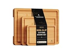 Bamboo Cutting Board Set Non Slip Feet