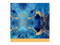 Erosebridal Blue Gold Upholstery Fabric, Marble