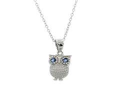 Sterling Silver Pave & Sapphire Color Owl Pendant