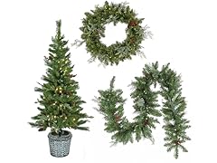 5' Buzzard Pine Tree/Wreath/Garland Set