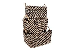 Herringbone Hyacinth Handled Baskets