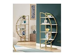 4-Tier L Shaped Bookshelf, Modern Half Moon