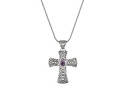 Greg Anthony Bali Genuine Purple Amethyst Cross Necklace