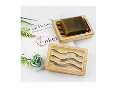ENKEZI 2 Pack Wood Soap Dish