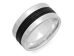 SS Ban Ring w/ Center Leather Accent