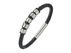 Black Braided Leather Push/Pull Bracelet