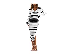 Women’s Striped V Neck Sweater Dress