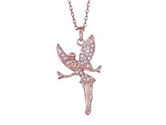 Rose Gold Tinkerbell Necklace with Simulated Diamond Trim