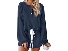 2 Piece Women's Pajama Lounge Dark Blue Set