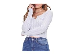 Forever 21 Women's (M) Marled Split-Neck Top Viole