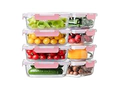 HOMBERKING 8-Pk 36oz Large Glass Meal Prep Containers, Pink
