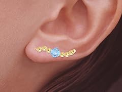 Gold Aqua Crystal Ear Pin Earrings