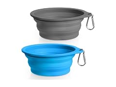 Rest-Eazzzy 2-Pk Silicone Collapsible Dog Bowls Grey, Blue