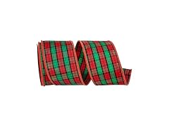 Ribbon - Tartan Plaid Classic Wired Edge Ribbon, Red/Green