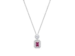 Pink Emerald Cut Diamond Halo Necklace