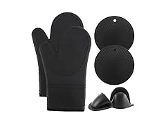 COOK WITH COLOR Silicone Oven Mitts- Black, Mitt Set