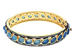 18K Gold-Plated SS Chalcedony Semi-Precious Gemstone Bangle
