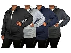 3Pk Womens Heavyweight Fleece-Lined Tech Zip Hoodie