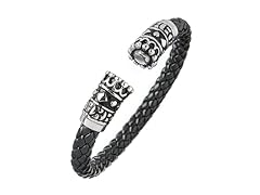 Black Braided Leather Steel Cuff