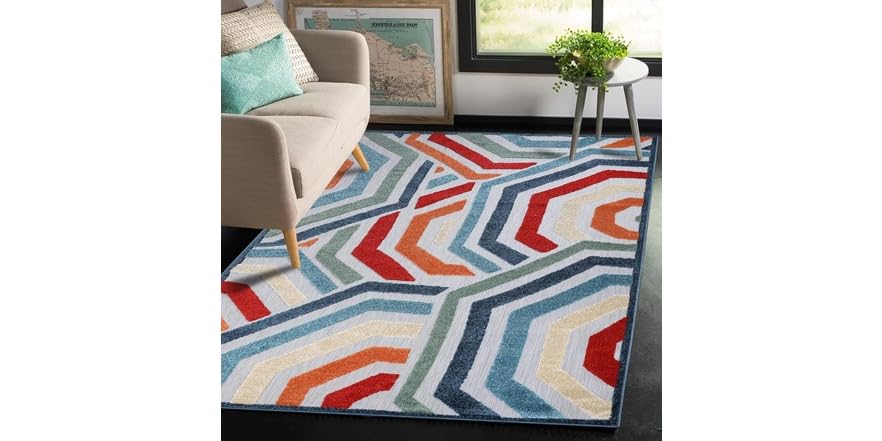Superior Modern Geometric Coastal Indoor Outdoor Rug