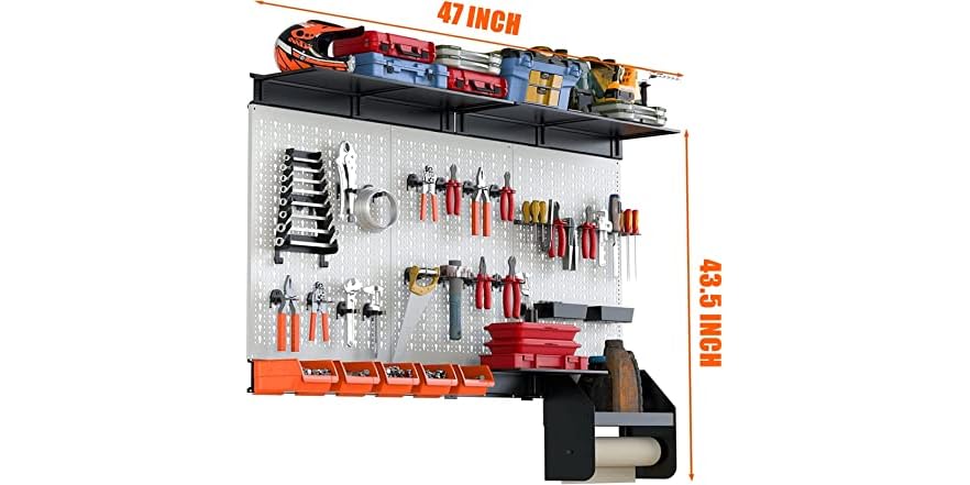 TORACK Metal Pegboard Tool Organizer – 2-Panel Wall System With 67 Hooks & Bins, Black