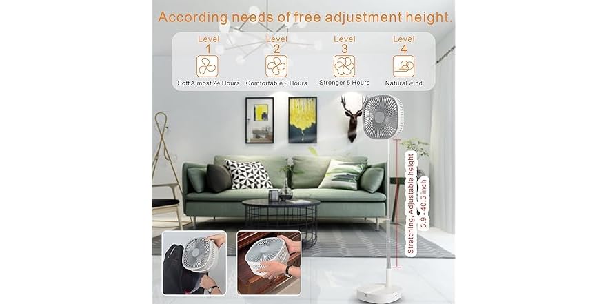 TriPole Foldaway Standing Fan, 12" 6-Speed Oscillating Pedestal Fan - View #6