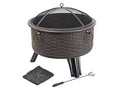 26 Round Woven Metal Fire Pit with Cover